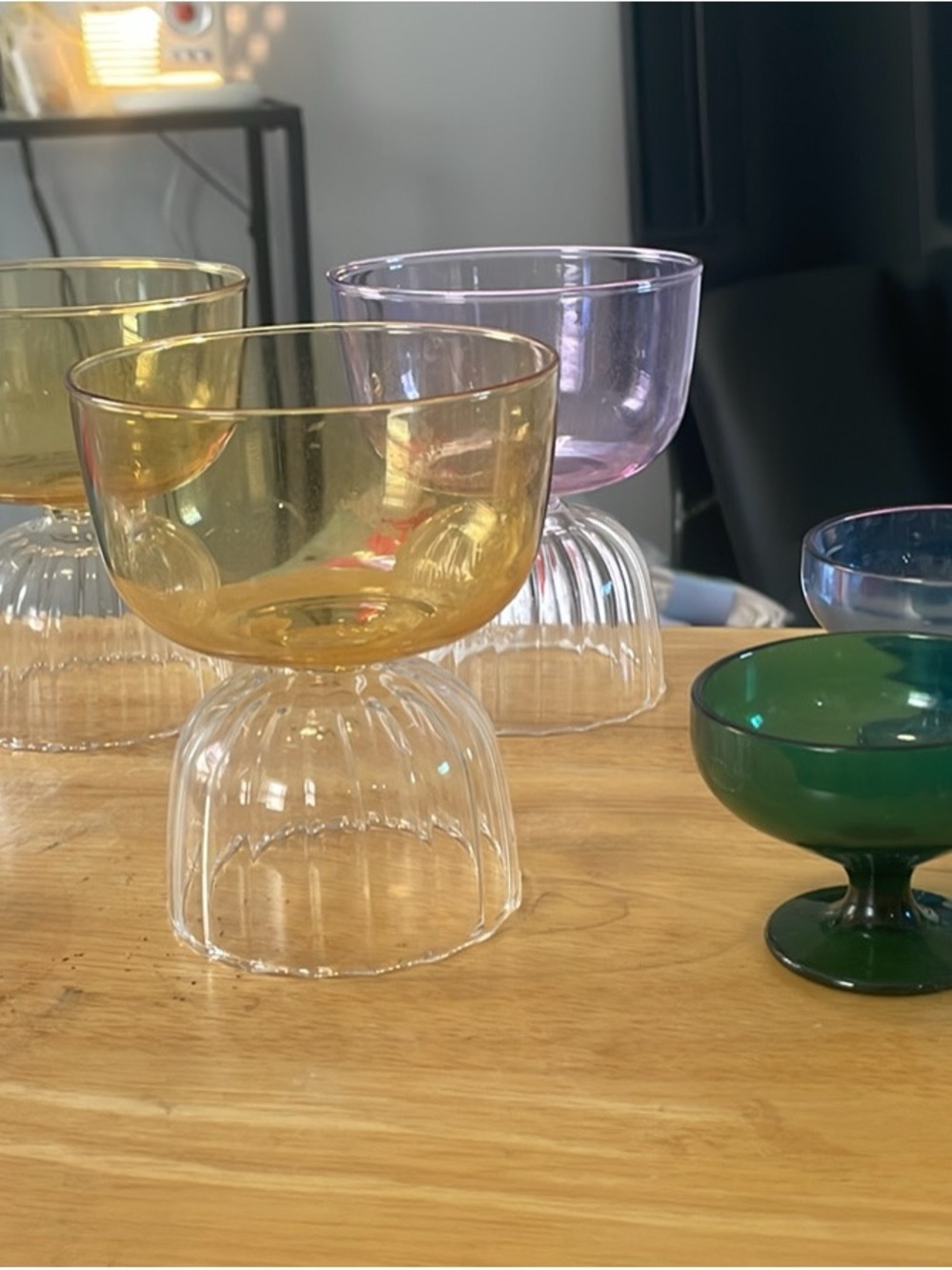 Set of Colorful Glass Dessert Cups - Amber, Lavender, Green